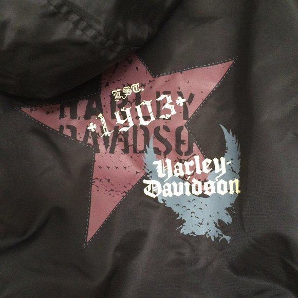 Harley-Davidson Womens Reversible Hooded Jacket Large Black Nylon Full Zip 2006 - Picture 4 of 16